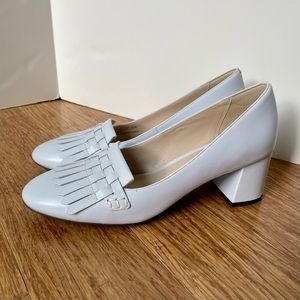 NEW Cole Haan Mabel Grand Leather Fringe Block Heel Pumps in White Size 6.5